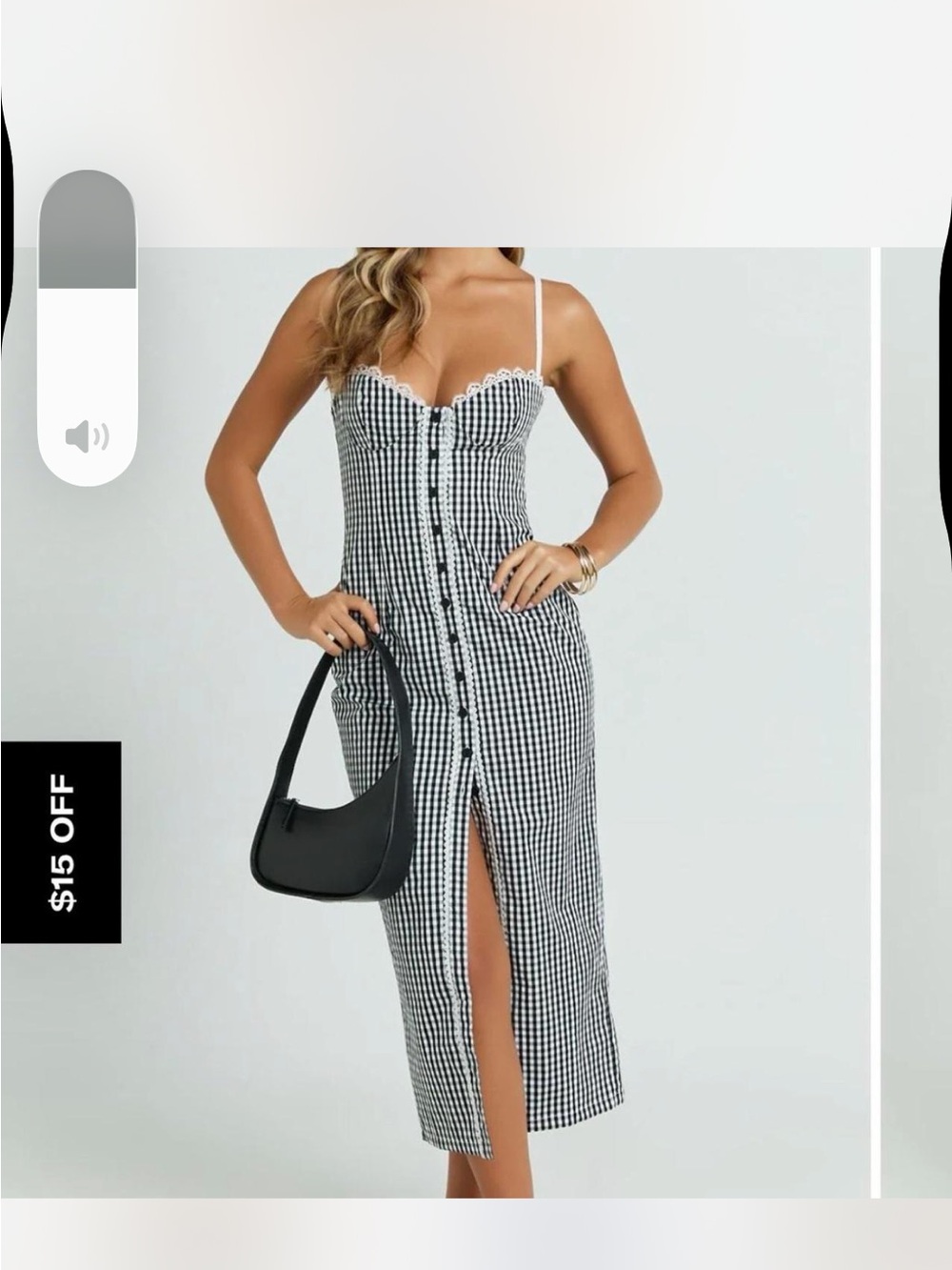 Showpo Black & White Gingham Button-Down Midi Dress
